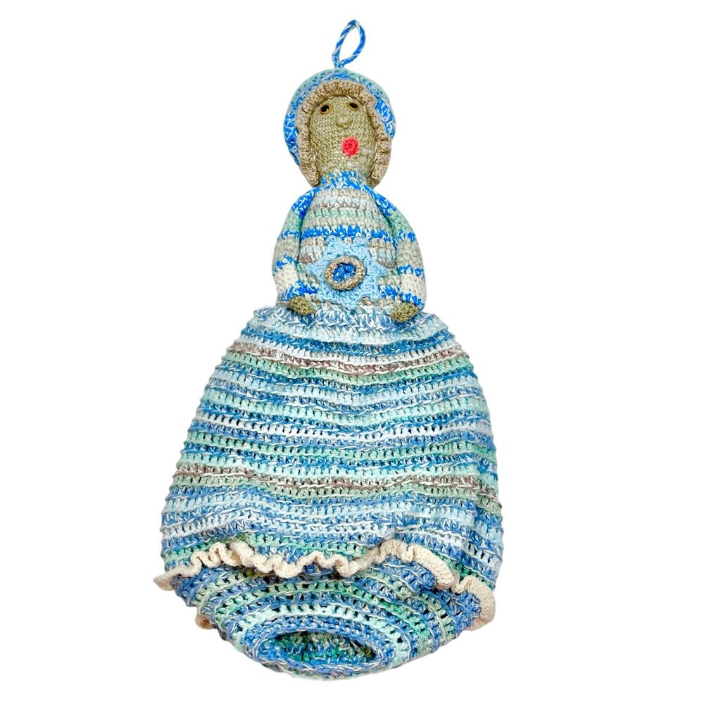 Vintage Handmade Crochet Doll Hanging Grocery Bag Holder Pantry Cottagecore